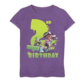 Girls 7-16 Nintendo Splatoon Inkling 2nd Birthday Green Splatter Portrait Graphic Tee