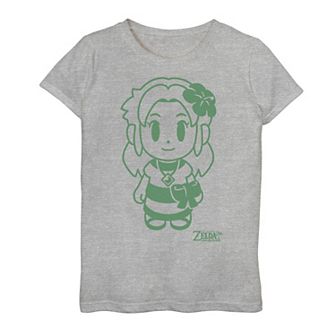 Girls 7-16 Nintendo Legend Of Zelda Links Awakening Marin Green Outline Portrait Graphic Tee