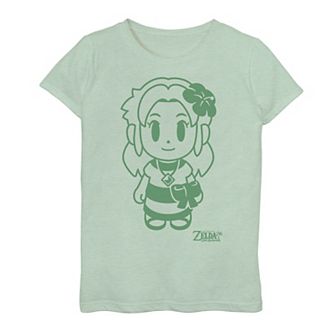 Girls 7-16 Nintendo Legend Of Zelda Links Awakening Marin Green Outline Portrait Graphic Tee