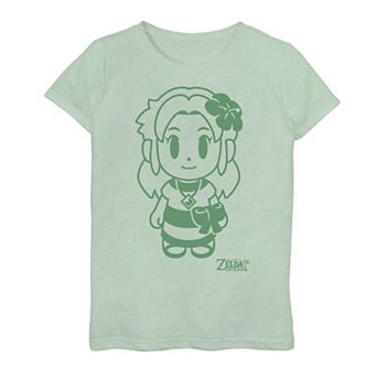 Girls 7-16 Nintendo Legend Of Zelda Links Awakening Marin Green Outline Portrait Graphic Tee