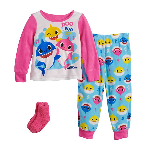 Toddler Girl Baby Shark Doo 2 Piece Fleece Pajama Set With Socks