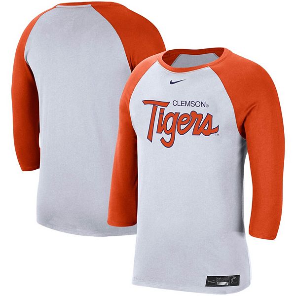 Men's Nike White/Orange Clemson Tigers Baseball Performance Raglan 3/4 ...