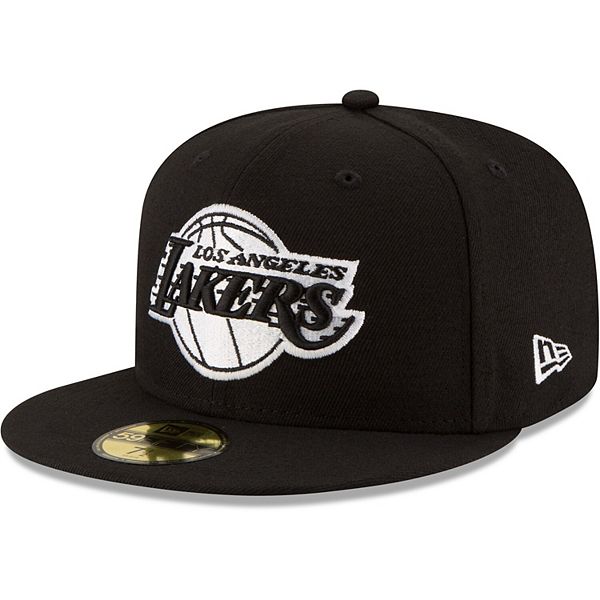 Men's New Era Black Los Angeles Lakers Black & White Logo 59FIFTY ...