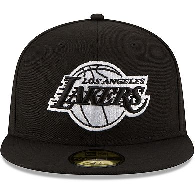 Men's New Era Black Los Angeles Lakers Black & White Logo 59FIFTY Fitted Hat