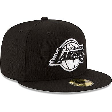 Men's New Era Black Los Angeles Lakers Black & White Logo 59FIFTY Fitted Hat