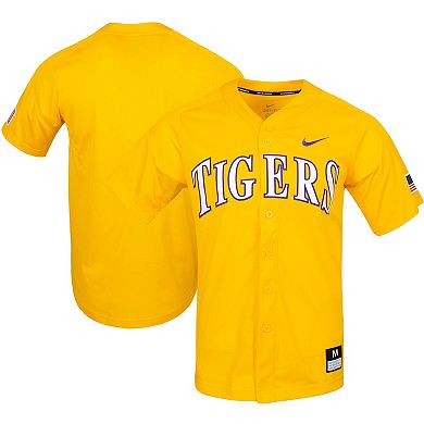 Men's Nike Gold LSU Tigers Vapor Untouchable Elite Replica Full-Button Baseball Jersey