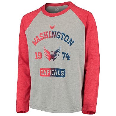 Youth Gray/Red Washington Capitals Utility Raglan Tri-Blend Long Sleeve T-Shirt