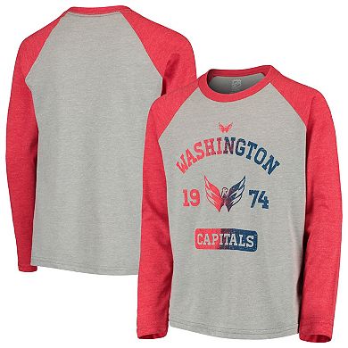 Youth Gray/Red Washington Capitals Utility Raglan Tri-Blend Long Sleeve T-Shirt