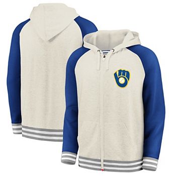 Men's Fanatics Branded Cream/Royal Milwaukee Brewers Full-Zip Hoodie