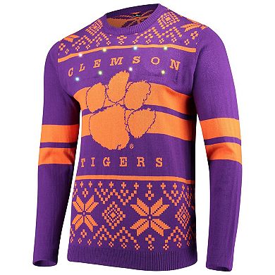 Men's Purple/Orange Clemson Tigers Two-Stripe Light-Up Pullover Sweater