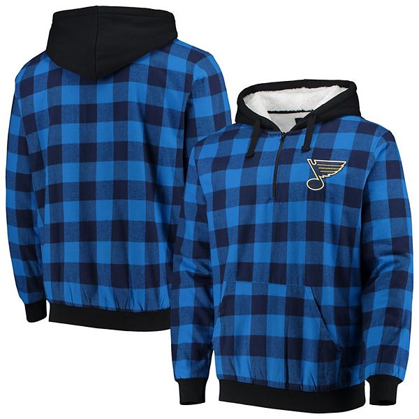 Men's Navy/Blue St. Louis Blues Large Check Sherpa Flannel Quarter-Zip  Pullover Hoodie