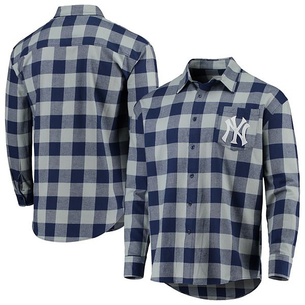 Men's Gray/Navy New York Yankees Large Check Flannel Button-Up