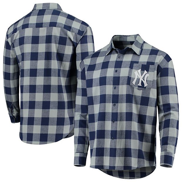 Men's Gray/Navy New York Yankees Large Check Flannel Button-Up Long Sleeve  Shirt