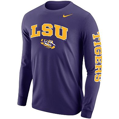 Men's Nike Purple LSU Tigers Arch & Logo Two-Hit Long Sleeve T-Shirt