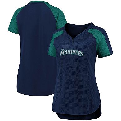 Women's Fanatics Branded Navy/Aqua Seattle Mariners Iconic League Diva Raglan V-Neck T-Shirt