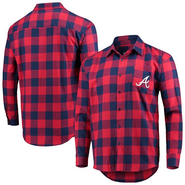 Men's Red/Navy Atlanta Braves Large Check Flannel Button-Up Long Sleeve  Shirt