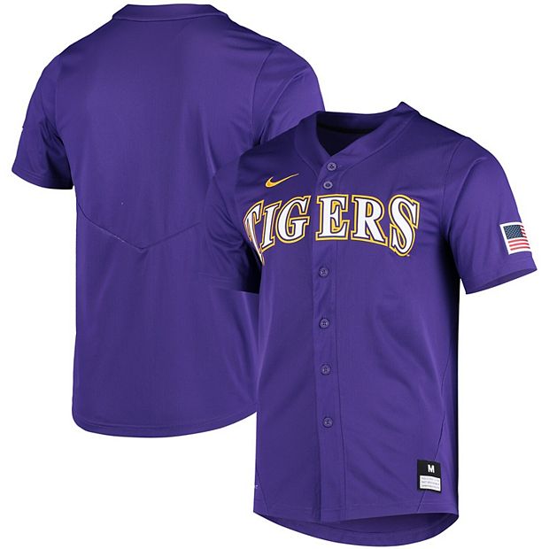 Nike White And Purple Lsu Tigers Pinstripe Replica Full-button Baseball  Jersey
