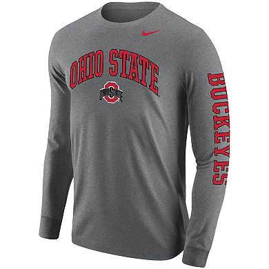 Men's Nike Heathered Gray Ohio State Buckeyes Arch & Logo Two-Hit Long Sleeve T-Shirt