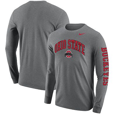 Men's Nike Heathered Gray Ohio State Buckeyes Arch & Logo Two-Hit Long Sleeve T-Shirt