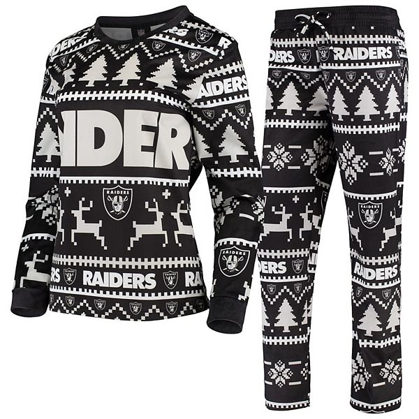 Las Vegas Raiders Ugly Christmas Raglan Pajamas Set - Banantees