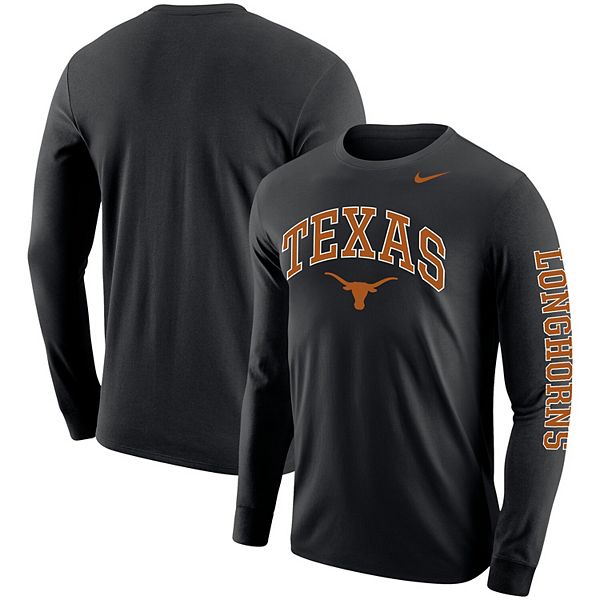 Men's Nike Black Texas Longhorns Arch & Logo Two-Hit Long Sleeve T-Shirt