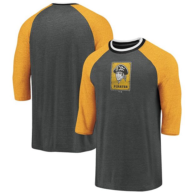 Men's Fanatics Branded Charcoal Pittsburgh Pirates Cooperstown Collection  True Classics Logo Raglan Tri-Blend 3/4