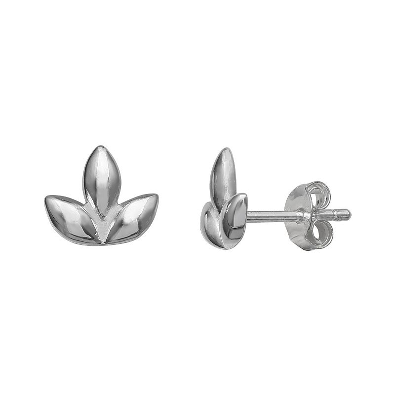PRIMROSE Sterling Silver Polished Lotus Stud Earrings, Womens