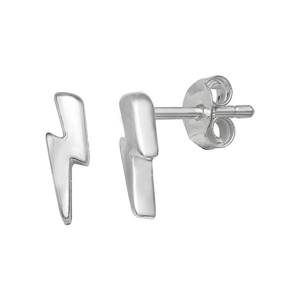 PRIMROSE Sterling Silver Polished Flat Lightning Bolt Stud Earrings