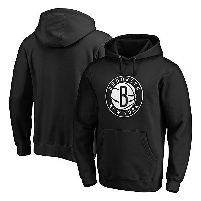 Men s Fanatics Branded Black Brooklyn Nets Icon Primary Logo Fitted Pullover Hoodie