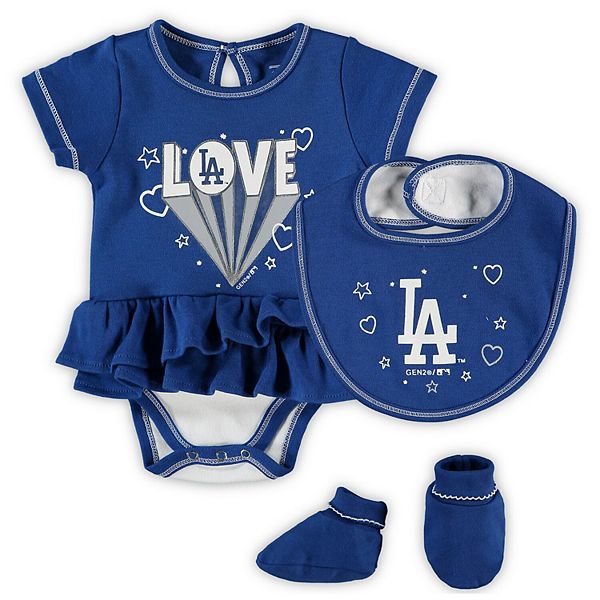 Girls Newborn & Infant Royal Los Angeles Dodgers Play Your Best Bodysuit,  Bib & Booties Set