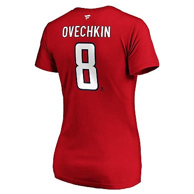 Women's Fanatics Branded Alexander Ovechkin Red Washington Capitals Authentic Stack Name and Number V-Neck T-Shirt
