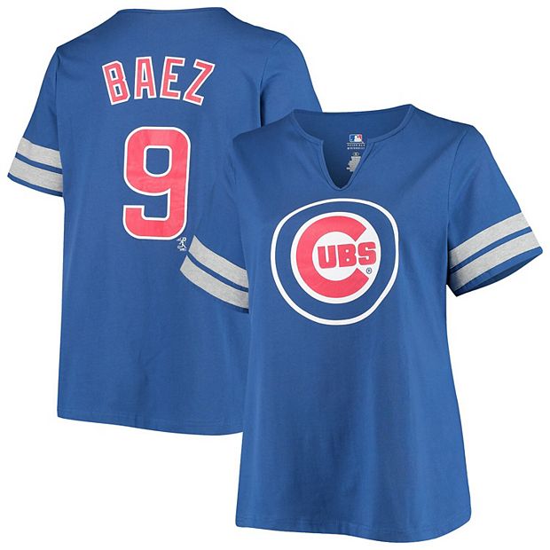 Women's Javier Baez Royal Chicago Cubs Plus Size Notch Neck Name & Number T- Shirt