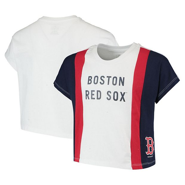 Girls Youth White/Navy Boston Red Sox As If Cropped Boxy T-Shirt
