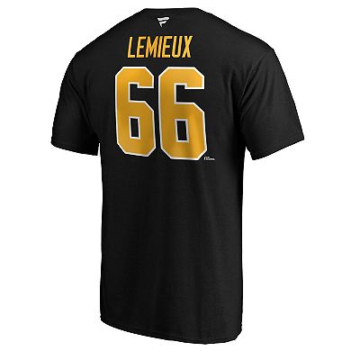 Men's Fanatics Branded Mario Lemieux Black Pittsburgh Penguins Authentic Stack Retired Player Name & Number T-Shirt