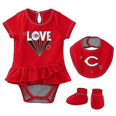 Girls Newborn & Infant Red Cincinnati Reds Play Your Best Bodysuit, Bib & Booties Set