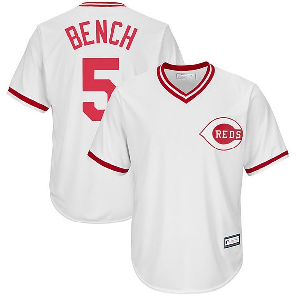 Men's Johnny Bench White Cincinnati Reds Home Cooperstown Collection  Replica Player Jersey