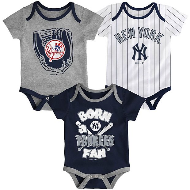 Outerstuff Infant Boys and Girls Navy, White, Heather Gray New York Yankees  Biggest Little Fan 3-Pack Bodysuit Set