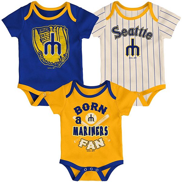 Infant Royal/Gold/Cream Seattle Mariners Future Number One Creeper  Three-Pack