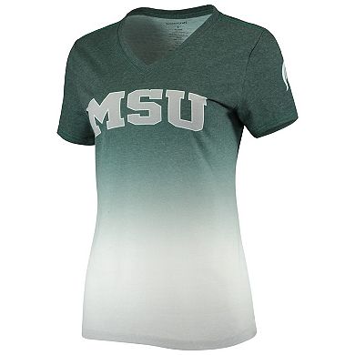 Women's Heathered Green Michigan State Spartans Ombre V-Neck T-Shirt