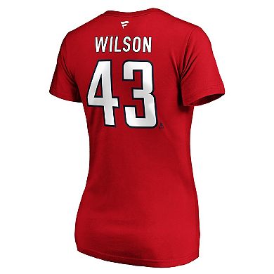 Women's Fanatics Branded Tom Wilson Red Washington Capitals Authentic Stack Name and Number V-Neck T-Shirt