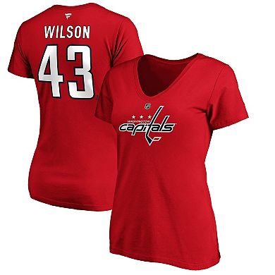 Women's Fanatics Branded Tom Wilson Red Washington Capitals Authentic Stack Name and Number V-Neck T-Shirt