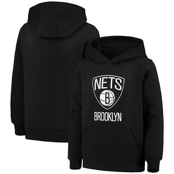 Youth Black Brooklyn Nets Primary Logo Fleece Pullover Hoodie