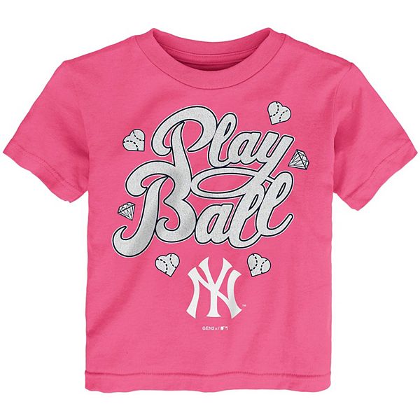 New Era Girl's New York Yankees Pink Dipdye V-Neck T-Shirt