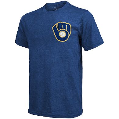Men's Majestic Threads Royal Milwaukee Brewers Throwback Logo Tri-Blend T-Shirt