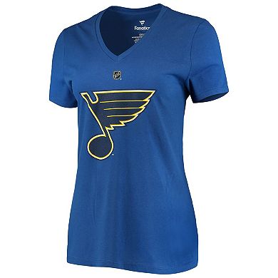 Women's Fanatics Branded Jordan Binnington Blue St. Louis Blues Team Authentic Stack Name & Number V-Neck T-Shirt