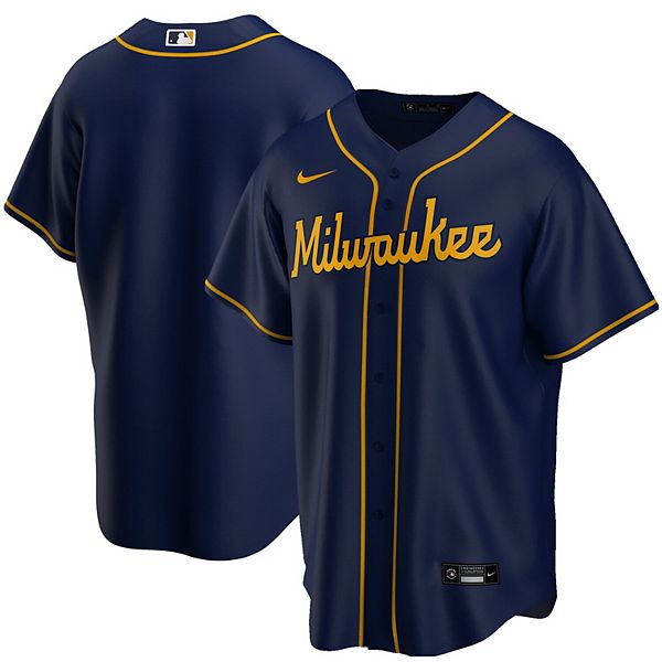 Men's Stitches Navy Milwaukee Brewers Team Color Full-Button Jersey
