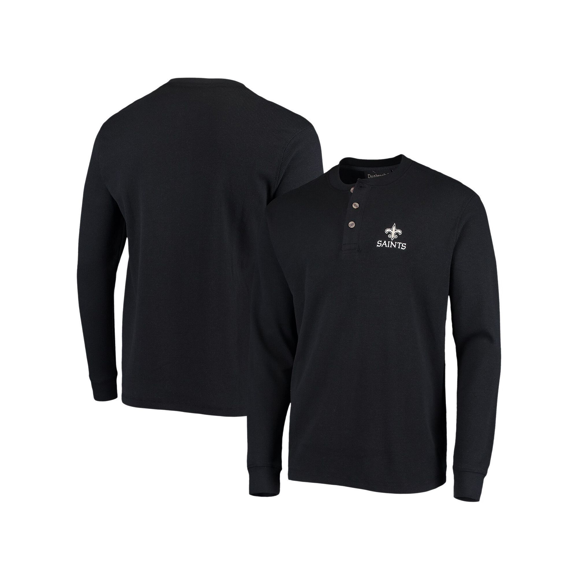 Mens Dunbrooke Black New Orleans Saints Logo Maverick Thermal Henley Long 