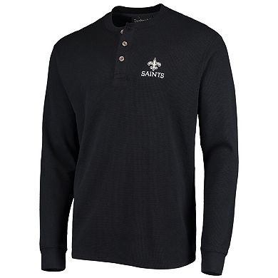Men's Dunbrooke Black New Orleans Saints Logo Maverick Thermal Henley Long Sleeve T-Shirt