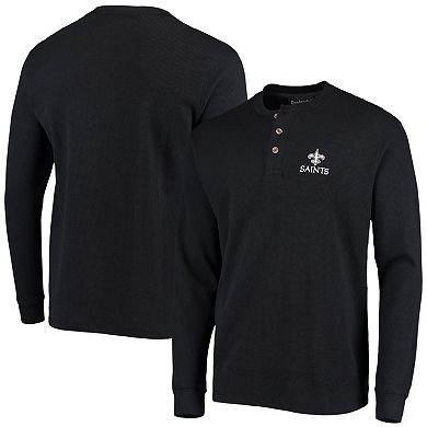 Men's Dunbrooke Black New Orleans Saints Logo Maverick Thermal Henley Long Sleeve T-Shirt