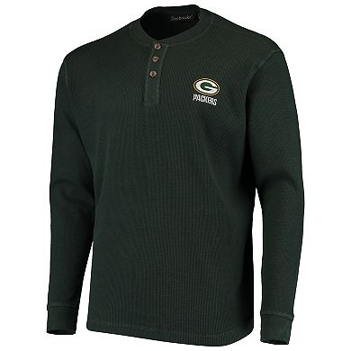 Men's Dunbrooke Green Green Bay Packers Logo Maverick Thermal Henley Long Sleeve T-Shirt